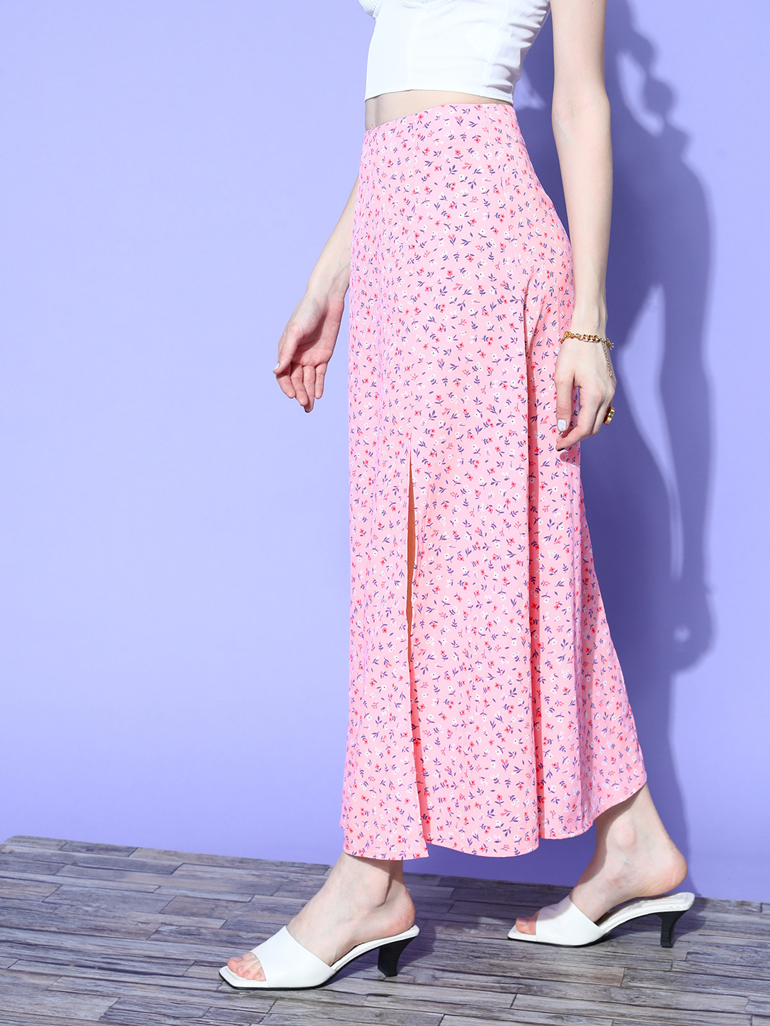 Pretty Pink Floral Peekaboo Slit Skirt - Image 4