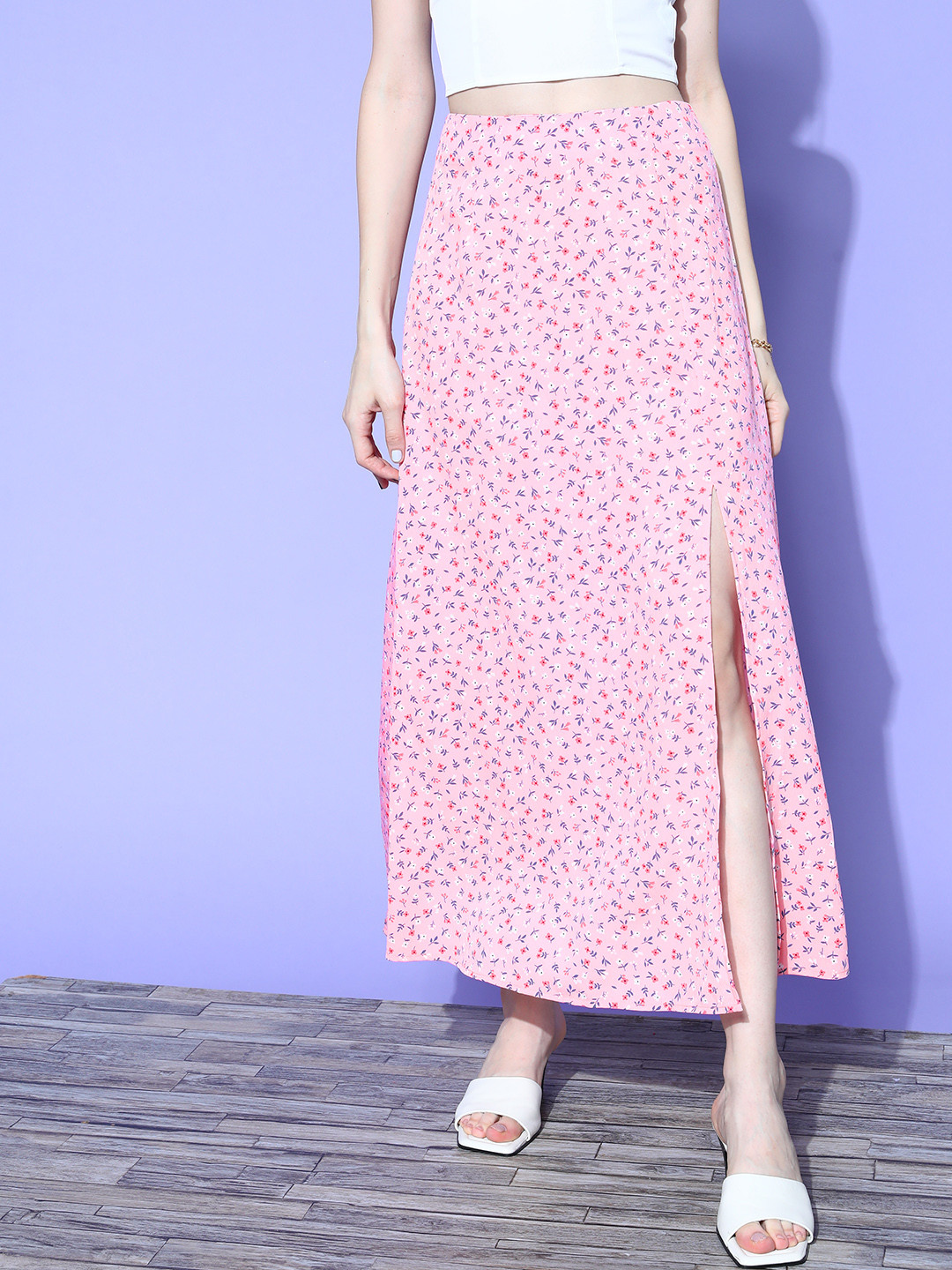Pretty Pink Floral Peekaboo Slit Skirt - Image 5