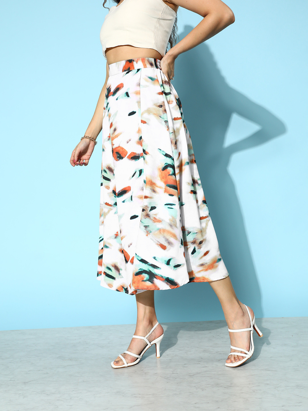 women Printed High Rise A-line Midi Skirt - Image 4