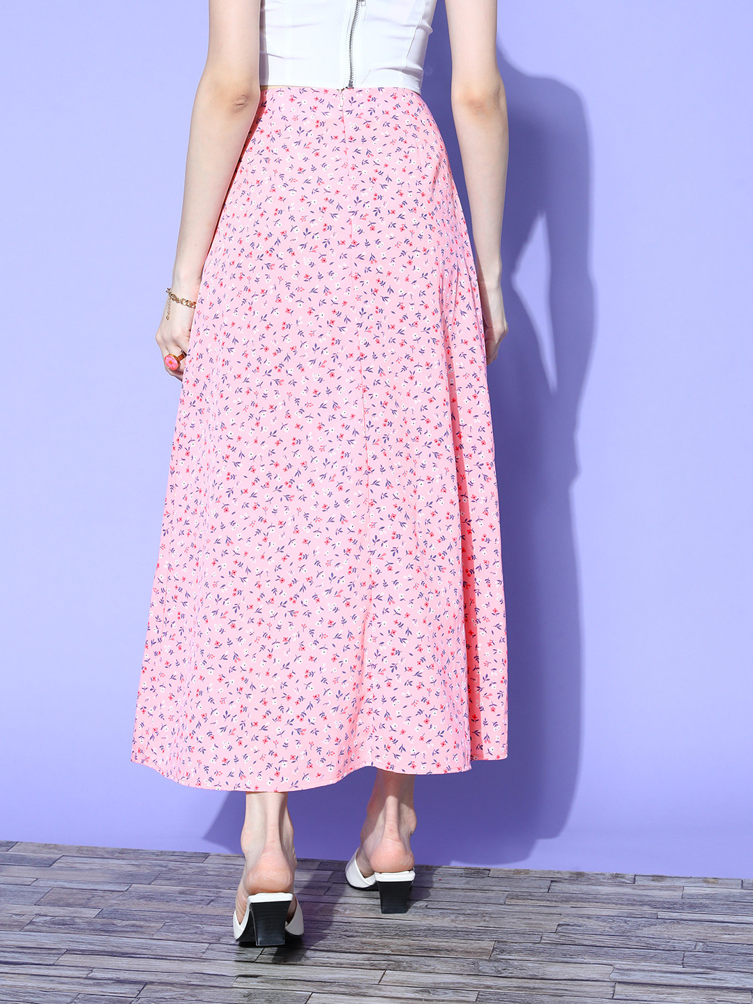 Pretty Pink Floral Peekaboo Slit Skirt - Image 3