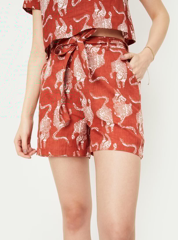 Women Printed Tie-Up Waist Shorts