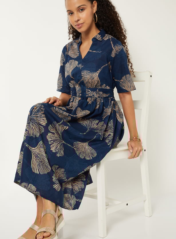 Women Printed A-line Shirt Dress