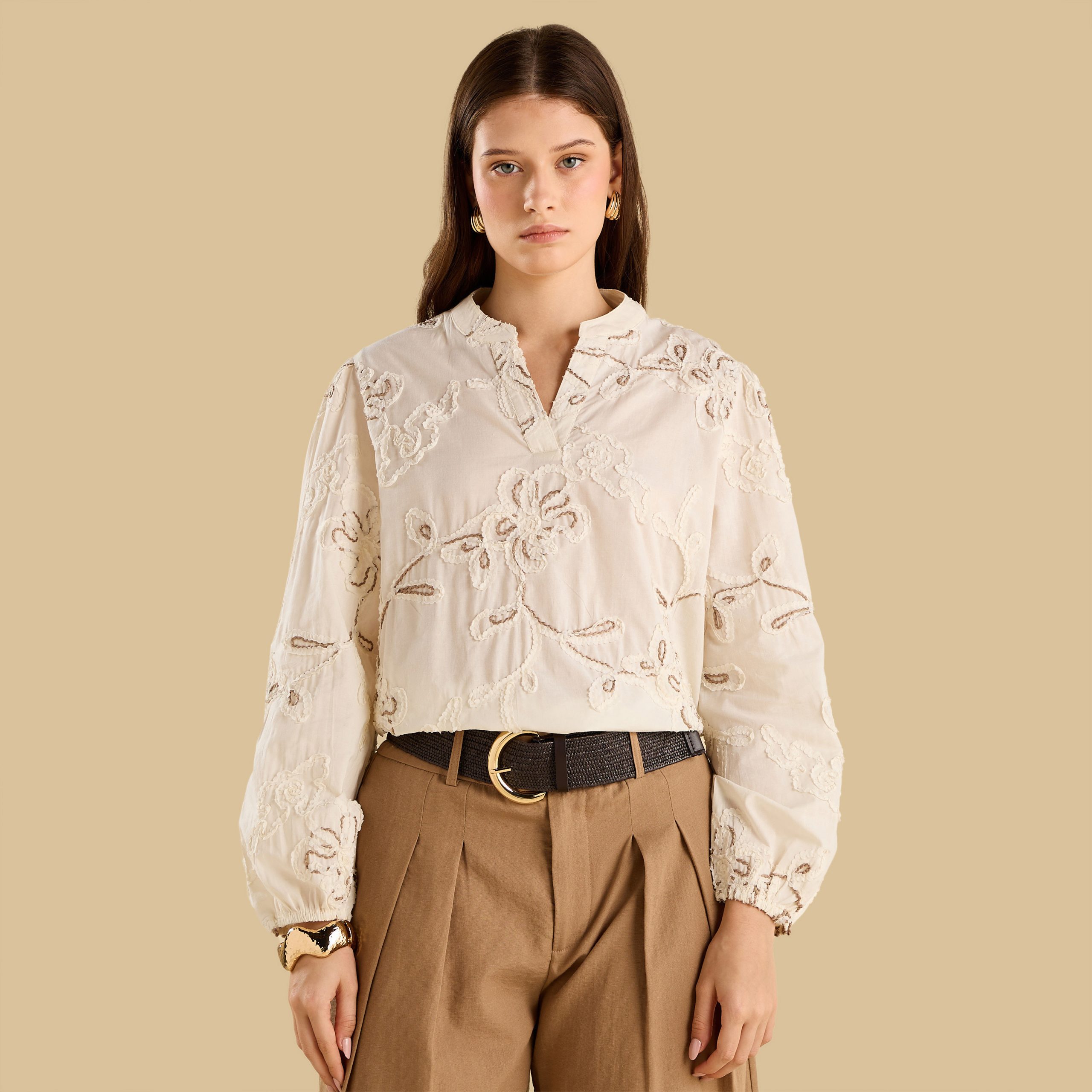 Floral Embroidered V-neck Top