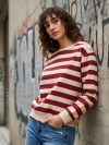 Striped Sweatshirt with Button Detail