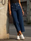 Buttoned Pocket Wide Leg Jeans