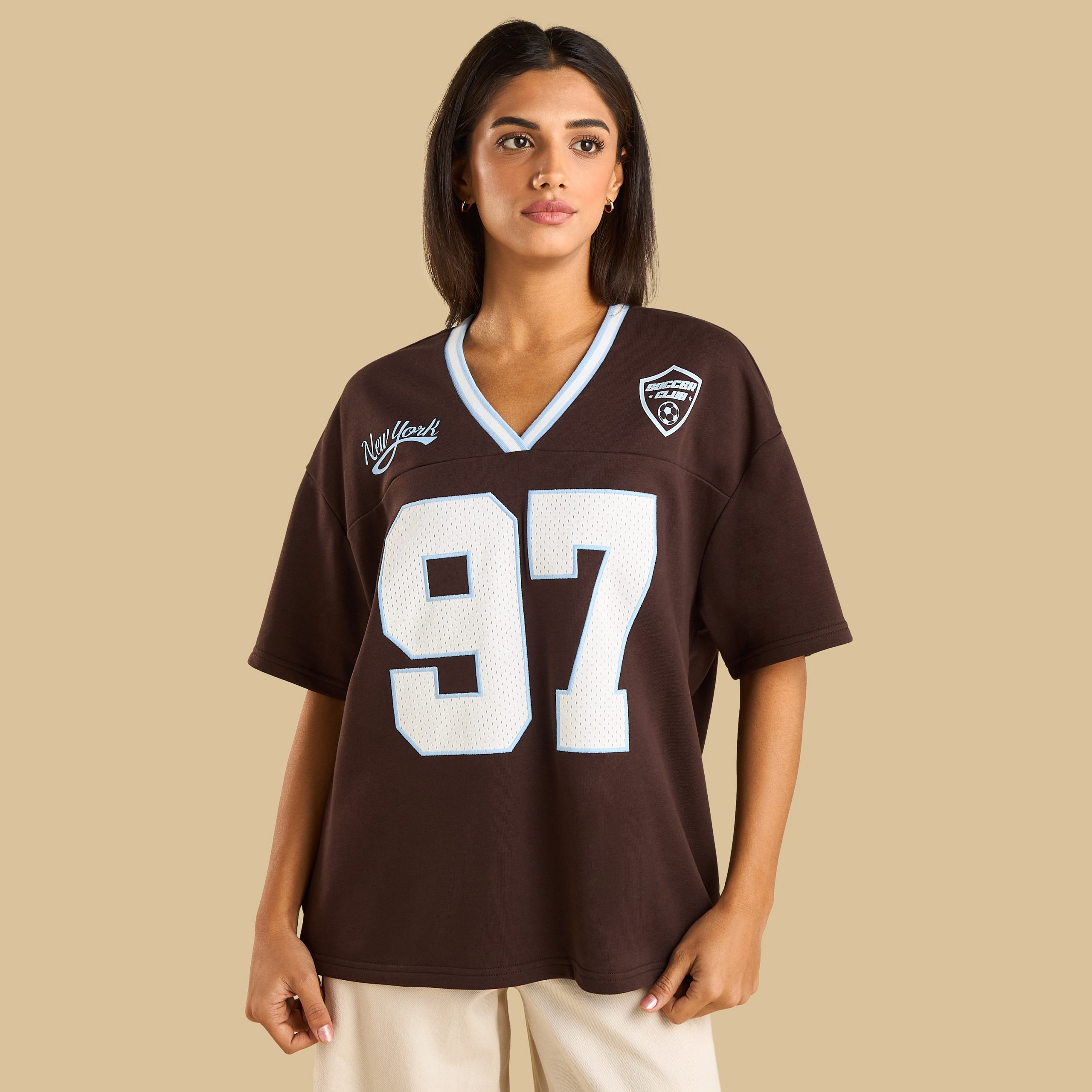 Varsity Print V-neck T-shirt