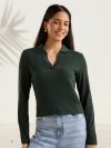 Ribbed Crop Polo T-shirt for Women – Trendy & Comfortable Casual Top