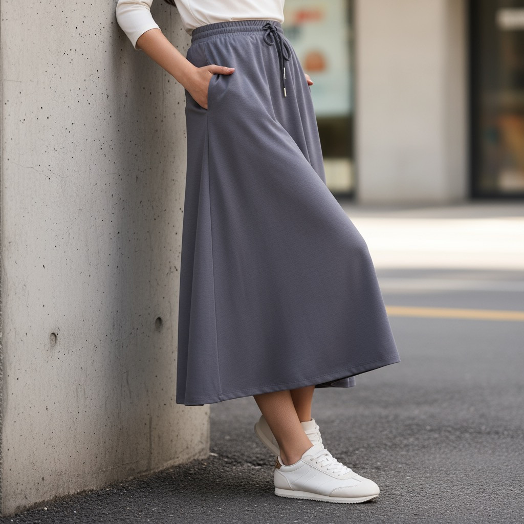 Plain Viscose Flared Skirt