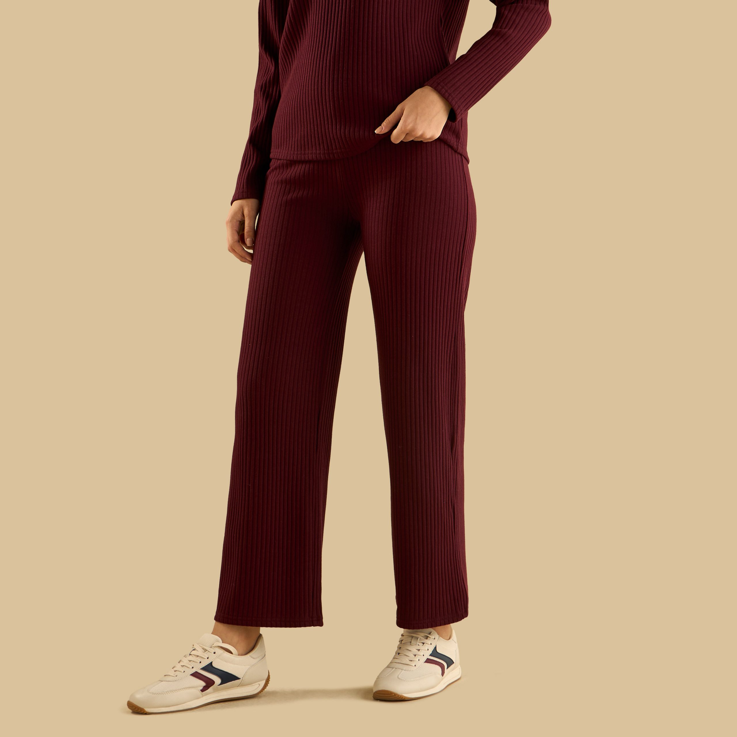 Ribbed Wide Leg Pants for Women – Stylish & Comfortable Bottoms