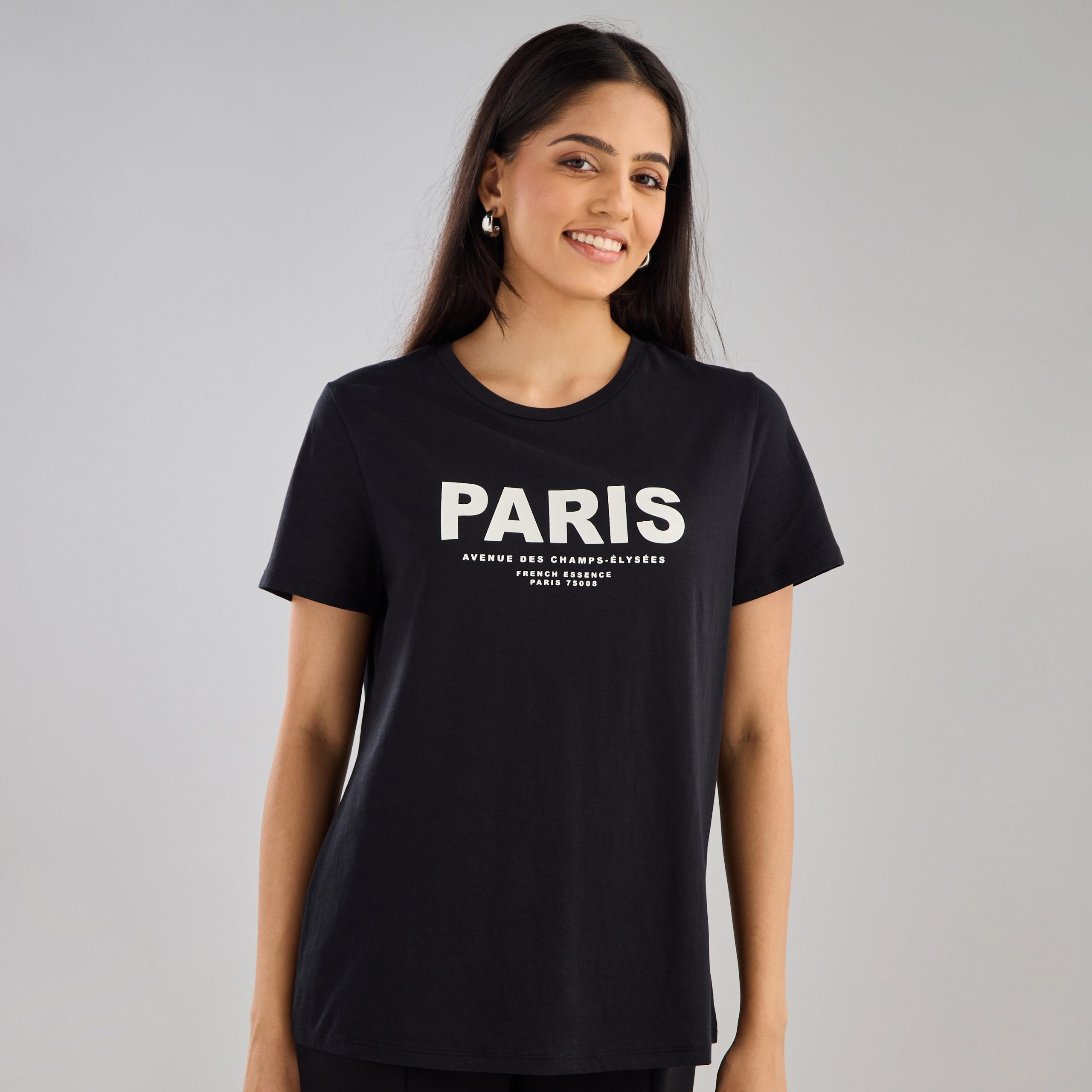 Black Printed T-shirt for Women – Casual & Trendy Top