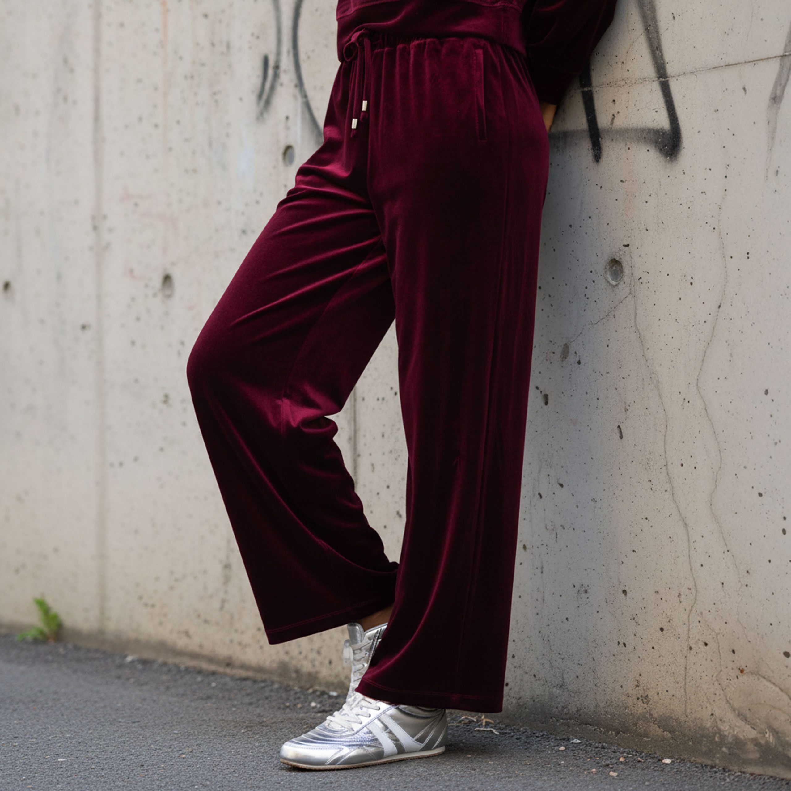 Plain Velour Wide Leg Pants