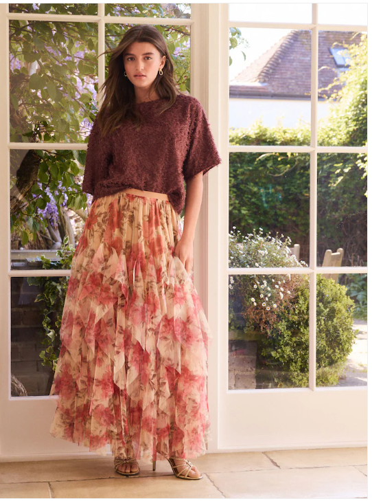 Blush Pink Layered Mesh Maxi Skirt